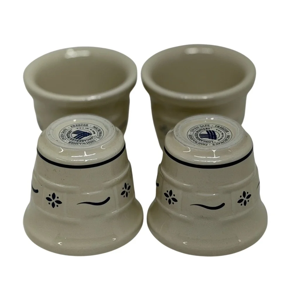 Longaberger Pottery Votive Cups Classic Blue Woven Traditions Ivory Set of 4 VTG